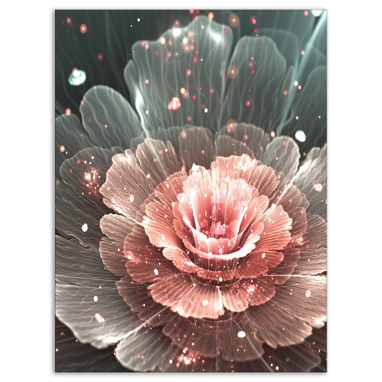 Designart - Abstract Fractal Pink Gray Flower - Floral Art Canvas Print